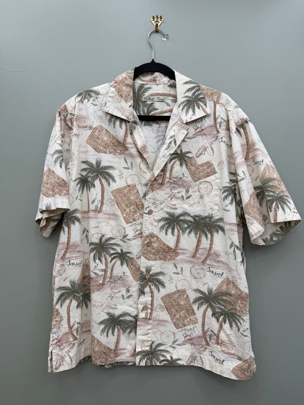 Batik Bay Hawaiian Shirt Men L Cotton Palm Tree Travel Aloha Camp Shirt - Picture 1 of 3